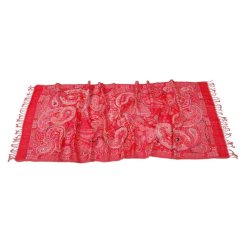 Šál z merino vlny s vyšívaním červeno-ružový so smotanovou farbou