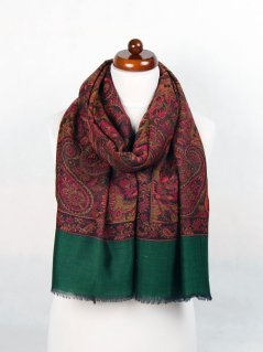 Kašmírská vlněná pašmína Khani Jamavar exclusive s tmavě zelenou a magentou