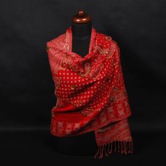 Šála z merino vlny s vyšíváním Ornament červeno-béžová II