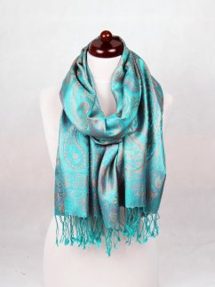 Hodvábny šál Super veľký tyrkysovozelený s ružovou farbou