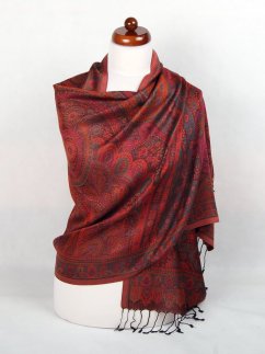 Šála z viskózy a hedvábí černá s magentou a tmavě zelenou