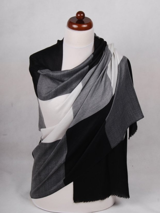 Kaschmirische Pashmina exklusiv kariert schwarz-weiß