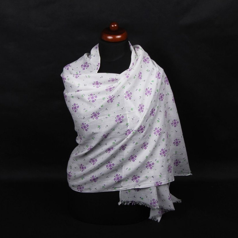 Bavlnený šál biely s fialovou farbou