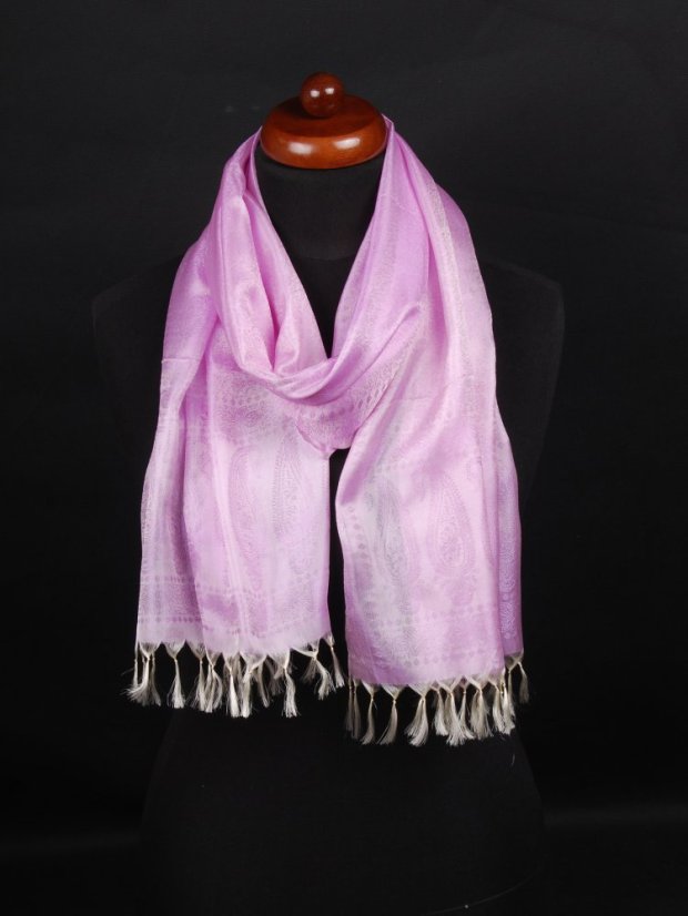 Seidenschal aus Varanasi helllila-cremefarben