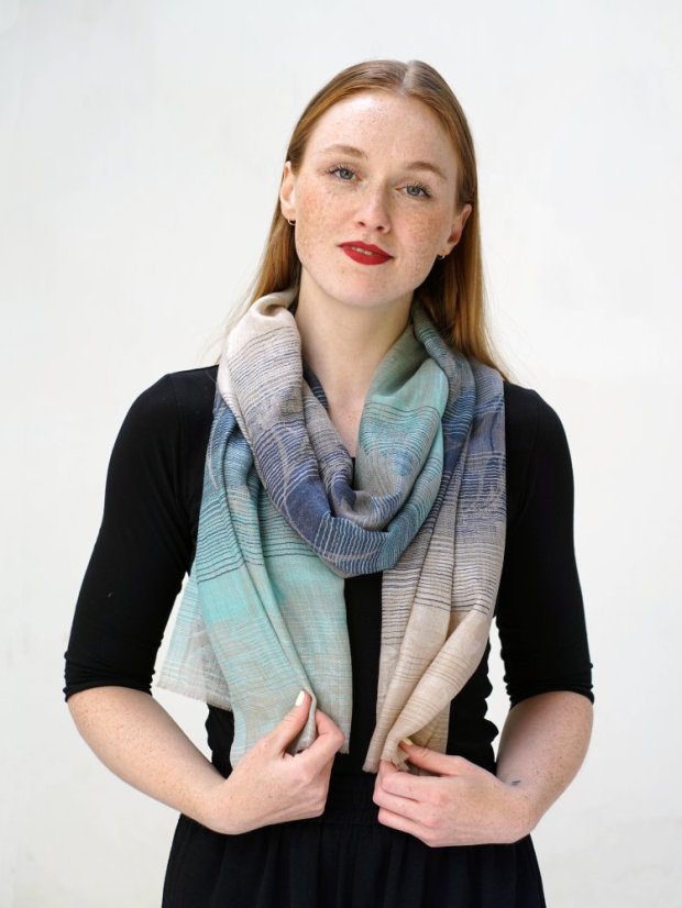 Kaschmirische Pashmina exklusiv mit Dunkelblau und Helltürkis