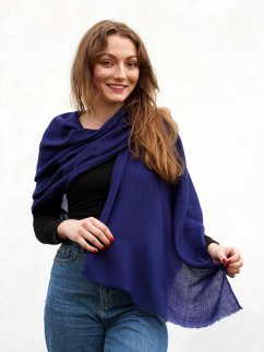 Kašmírská vlněná pašmína Self tmavě modrá