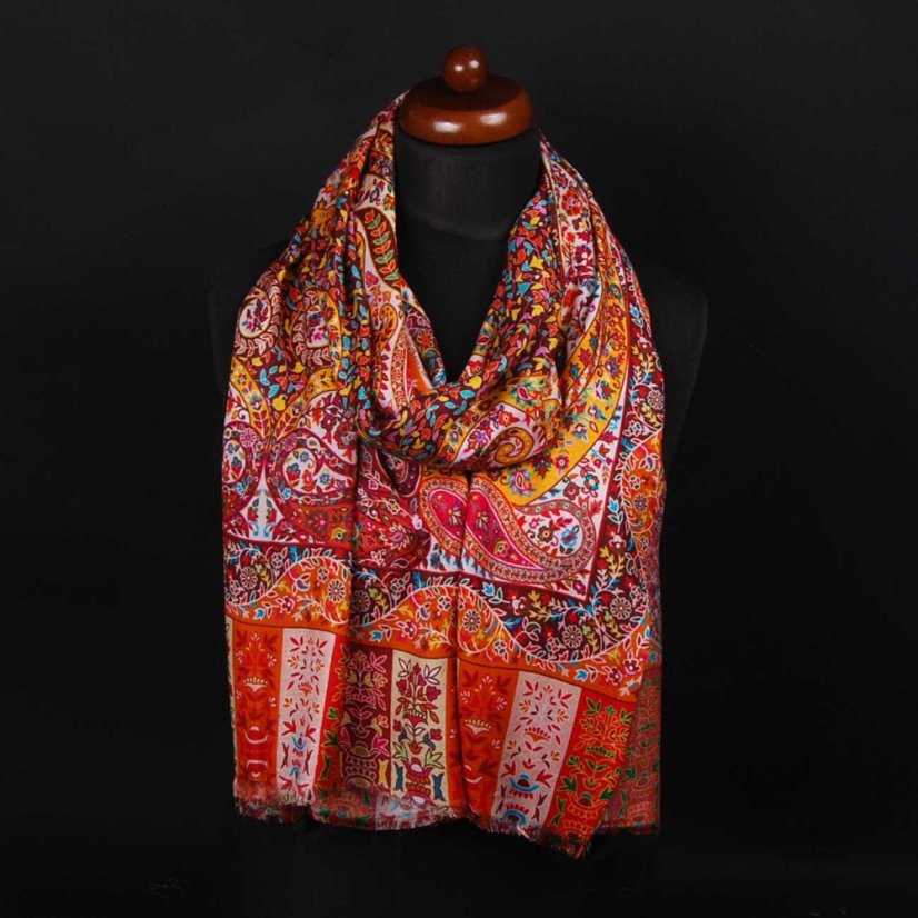 Schal aus Viskose und Seide mit Aufdruck mit Orange und Gelb