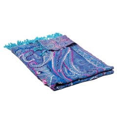 Šála z merino vlny s vyšíváním tyrkysová se světle fialovou