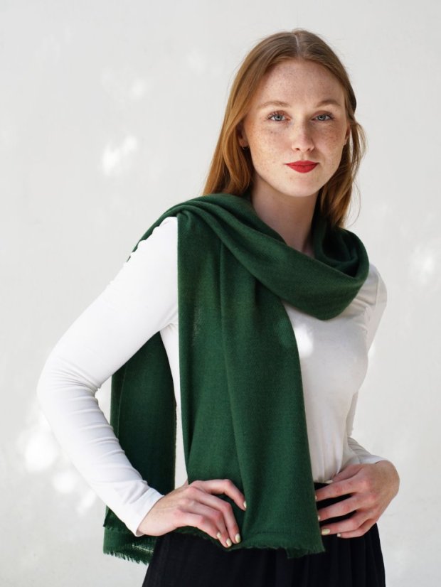 100% kašmírový šál exclusive úzky tmavozelený