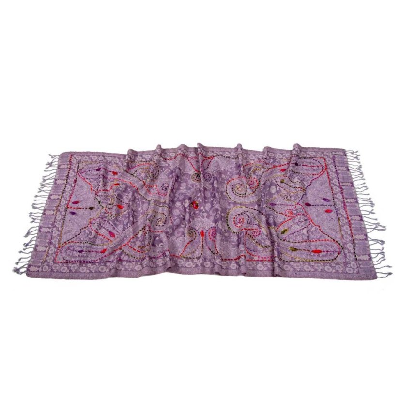 Šál z merino vlny s vyšívaním šedofialový