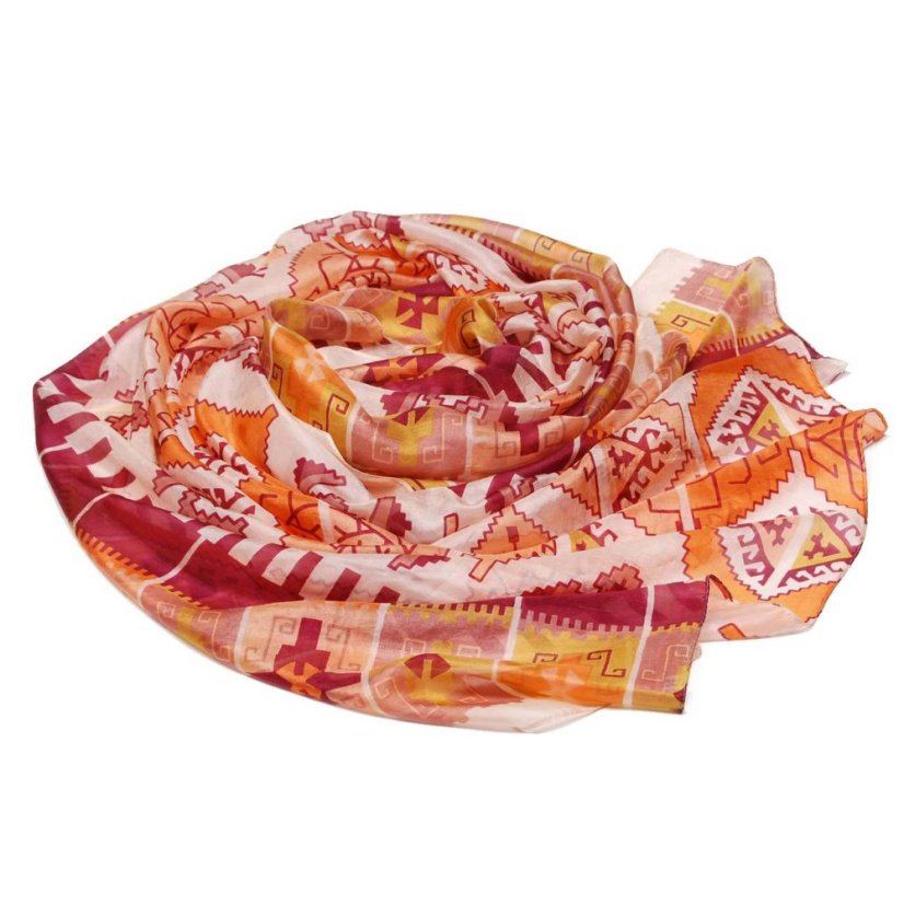 Seidenschal mit Aufdruck groß orange-weinrot