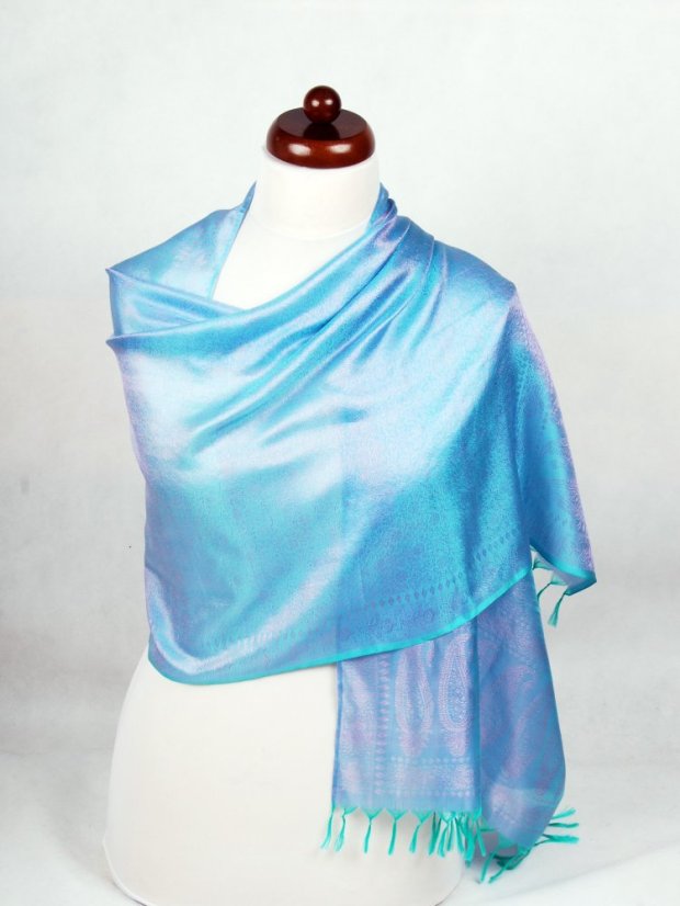 Hedvábná šála z Váránasí světle zeleno-světle fialová