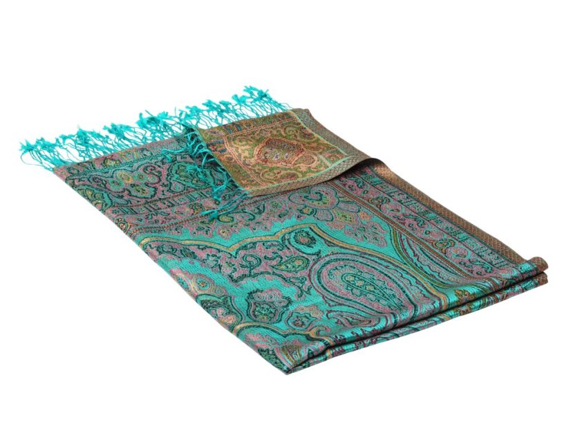 Seidenschal Super groß türkisgrün mit Rosa und Schwarz