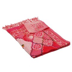 Šál z merino vlny s vyšívaním tmavoružový so smotanovou farbou