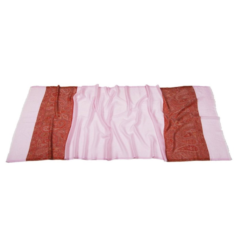Kaschmir-Pashmina Khani Jamawar exklusiv hellrosa mit Rot
