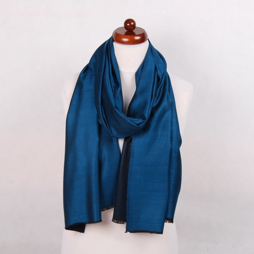 Šál z viskózy a hodvábu obojstranný tmavotyrkysovo-čierny