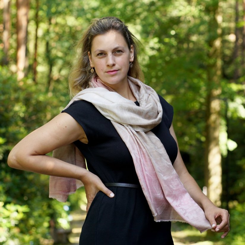 Kaschmirische Pashmina exklusiv creme mit Hellrosa und Graubraun