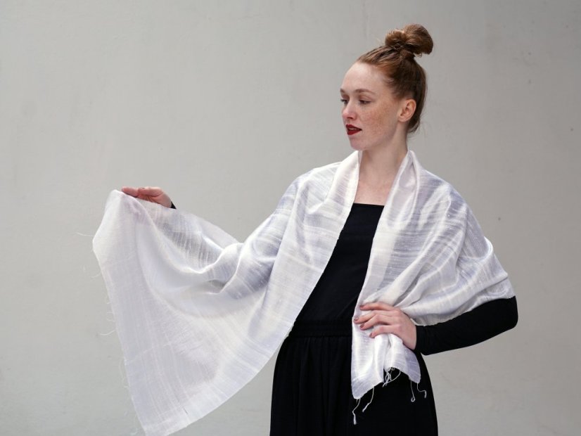 Šál zo surového hodvábu smotanový