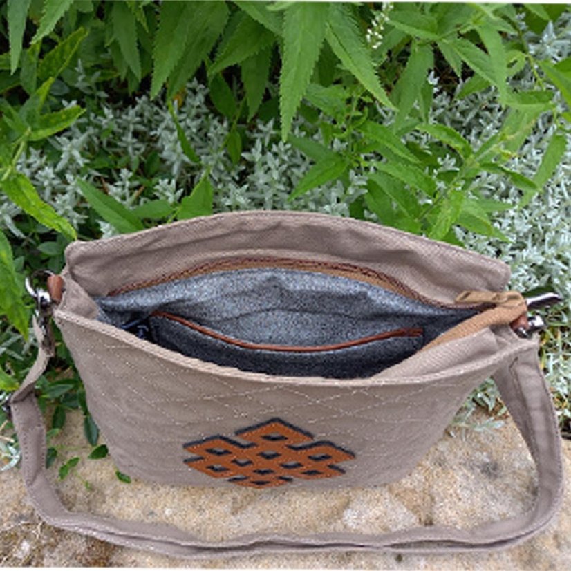 Tibetische Handtasche crossbody Tharpa graubraun