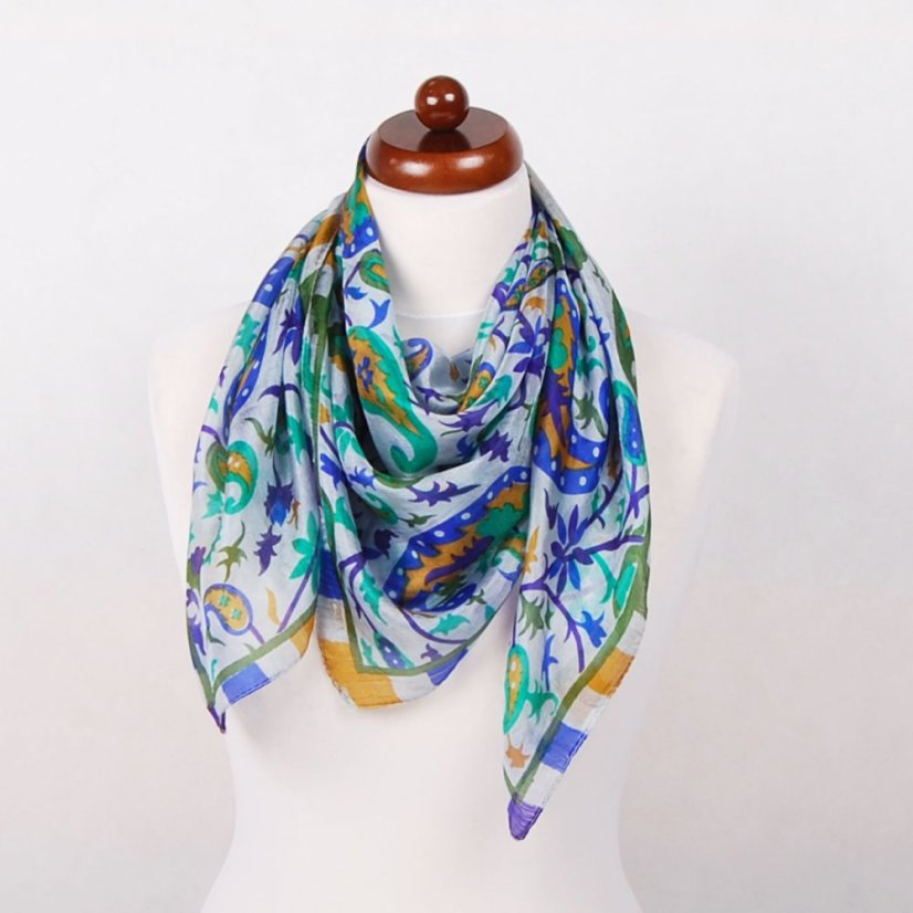 Seidentuch mit Aufdruck hellgrün-dunkelblau-grün