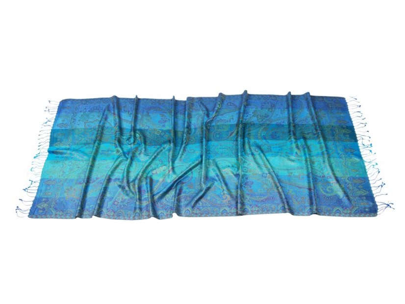 Hodvábny šál Super veľký Ornament modro-fialovo-tyrkysový