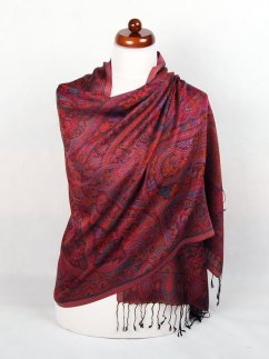 Šála z viskózy a hedvábí černá s magentou a oranžovou