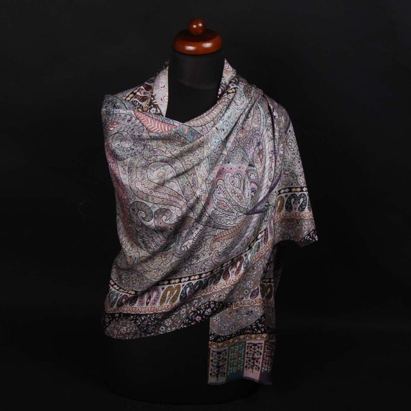 Schal aus Viskose und Seide mit Aufdruck mit Grau