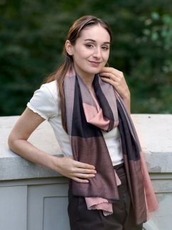 Kaschmirische Pashmina exklusiv kariert altrosa mit Schwarz
