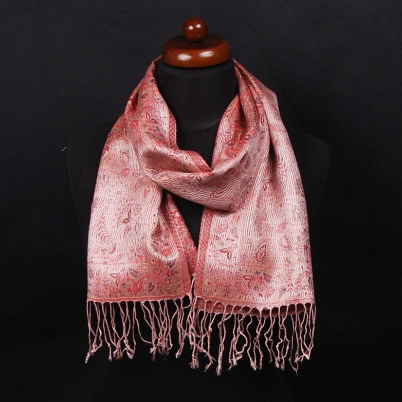 Hodvábny šál Super svetloružový s červenou farbou