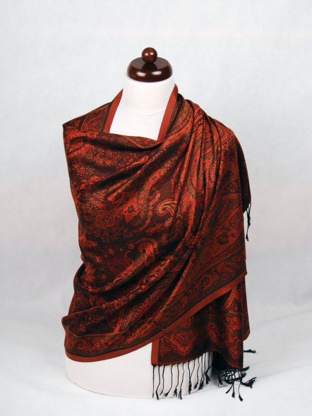 Hedvábná šála Super velká Drolma černo-měděná