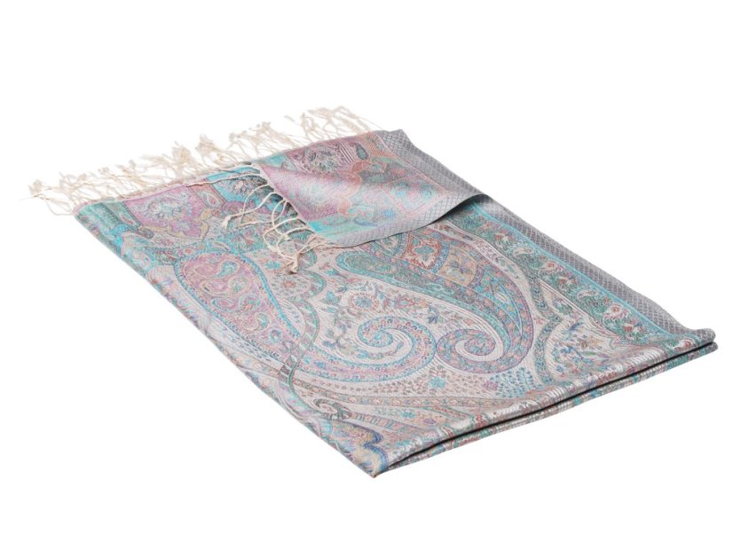 Seidenschal Super groß cremefarben-türkis