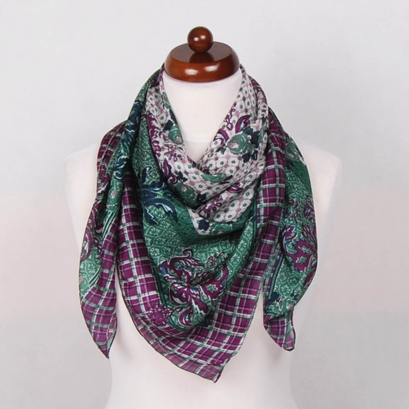 Seidentuch mit Aufdruck mit Graugrün und Dunkellila