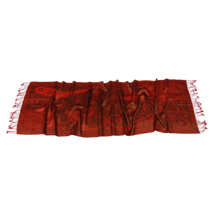 Hodvábny šál Super stredný Wangmo červený so zelenou farbou