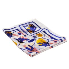 Hodvábny šál s potlačou veľký biely s modrou a žltou farbou