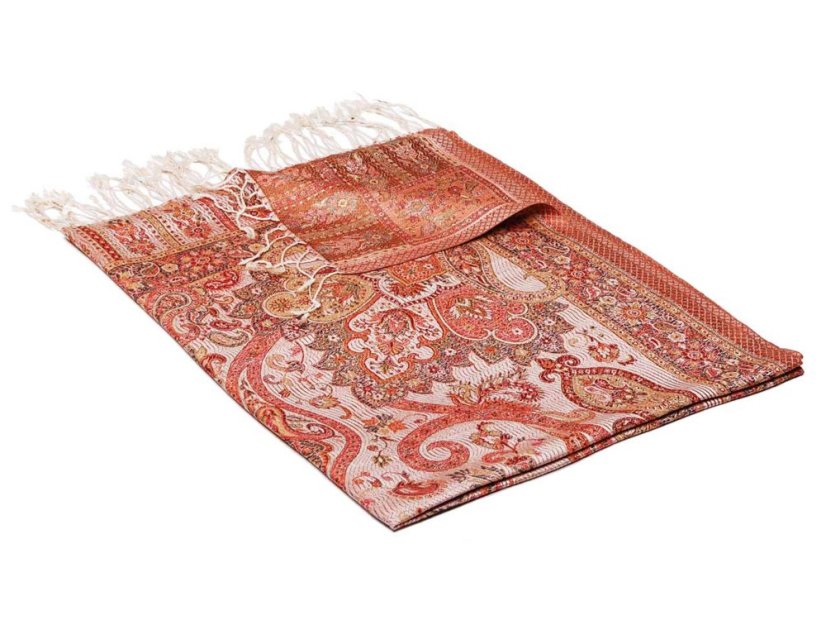 Seidenschal Super groß cremefarben mit Rot