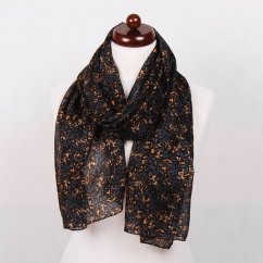 Hedvábná šála s potiskem černá s tmavě šedou a tmavě žlutou