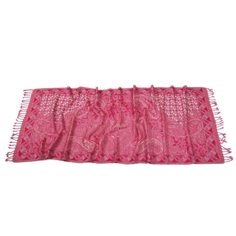 Schal aus Merinowolle in Magenta und Cremefarbe