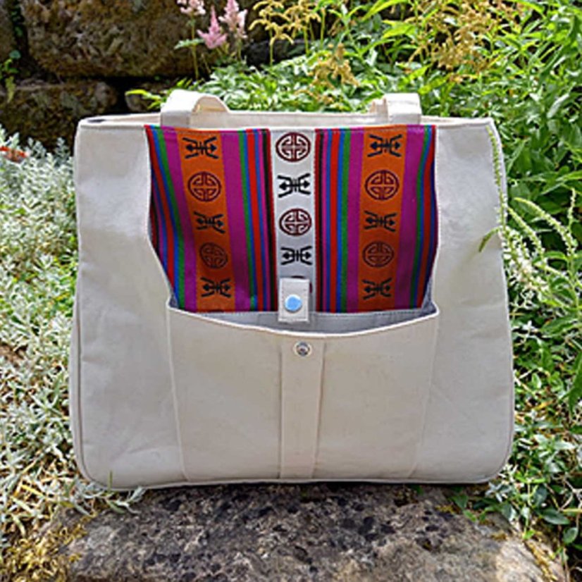 Tibetische Handtasche Tote Samye cremefarben