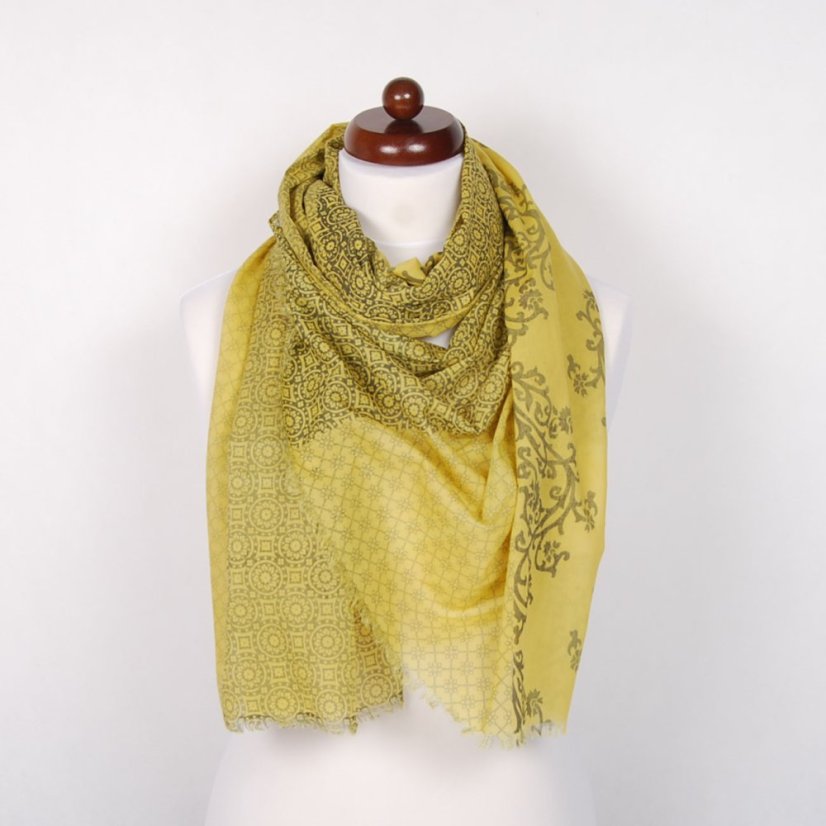 Schal aus Bio-Baumwolle gelb-grau