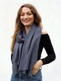 Kašmírská vlněná pašmína Self tmavě šedá