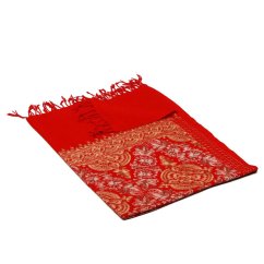 Kaschmirischer Wollschal rot mit Seide-Stickerei in Hellbraun