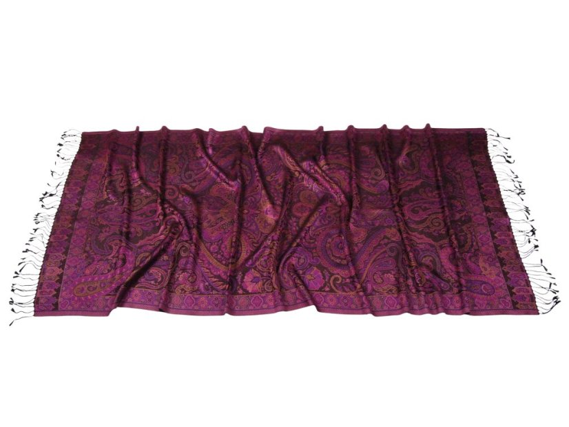 Hodvábny šál Super veľký čierno-fialový s hnedou