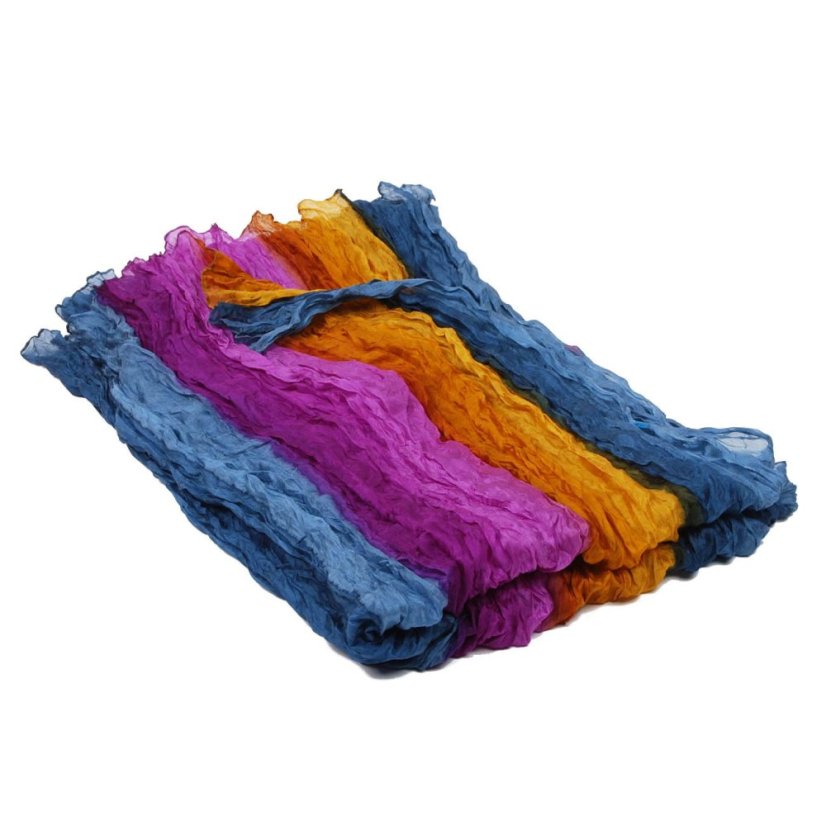 Seiden-Knitterschal graublau-goldfarben-lila