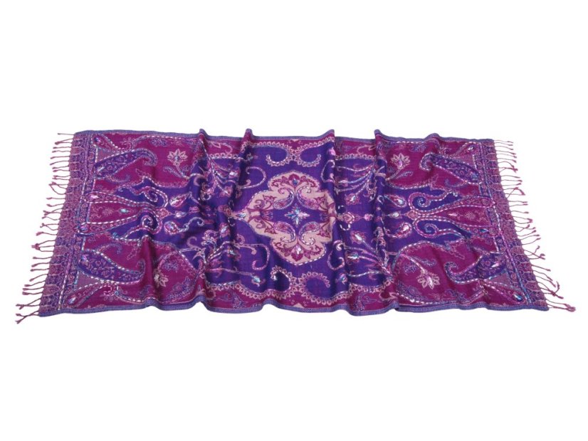 Šál z merino vlny s vyšívaním fialovo-modrý