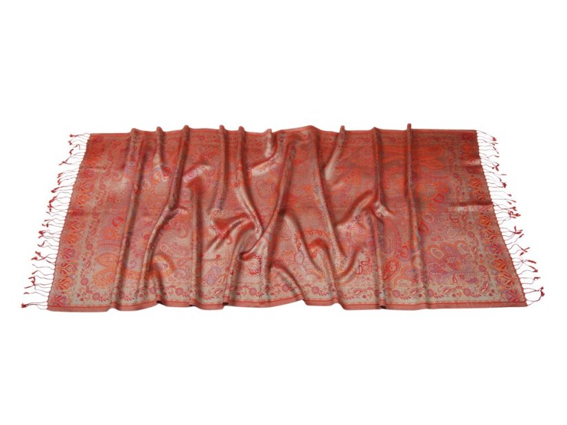 Seidenschal Super groß in Terracotta Farbe mit Rot