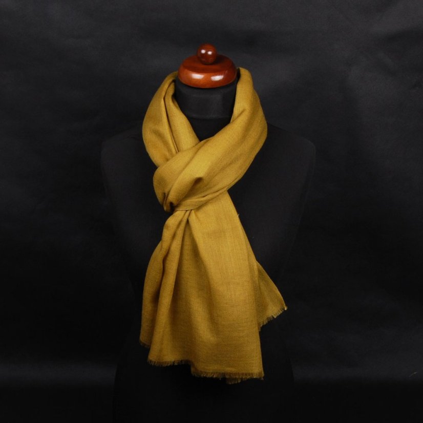 Pashmina-Wollschal Self in dunkler Goldfarbe mit Grün-Stich