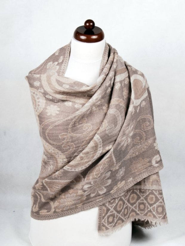 Šála z merino vlny béžovo-šedá