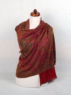 Kašmírská vlněná pašmína Khani Jamavar exclusive s bordó a magentou