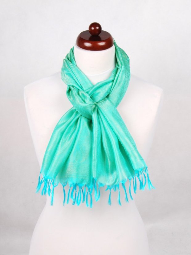 Hedvábná šála z Váránasí světle tyrkysovo-světle žlutá