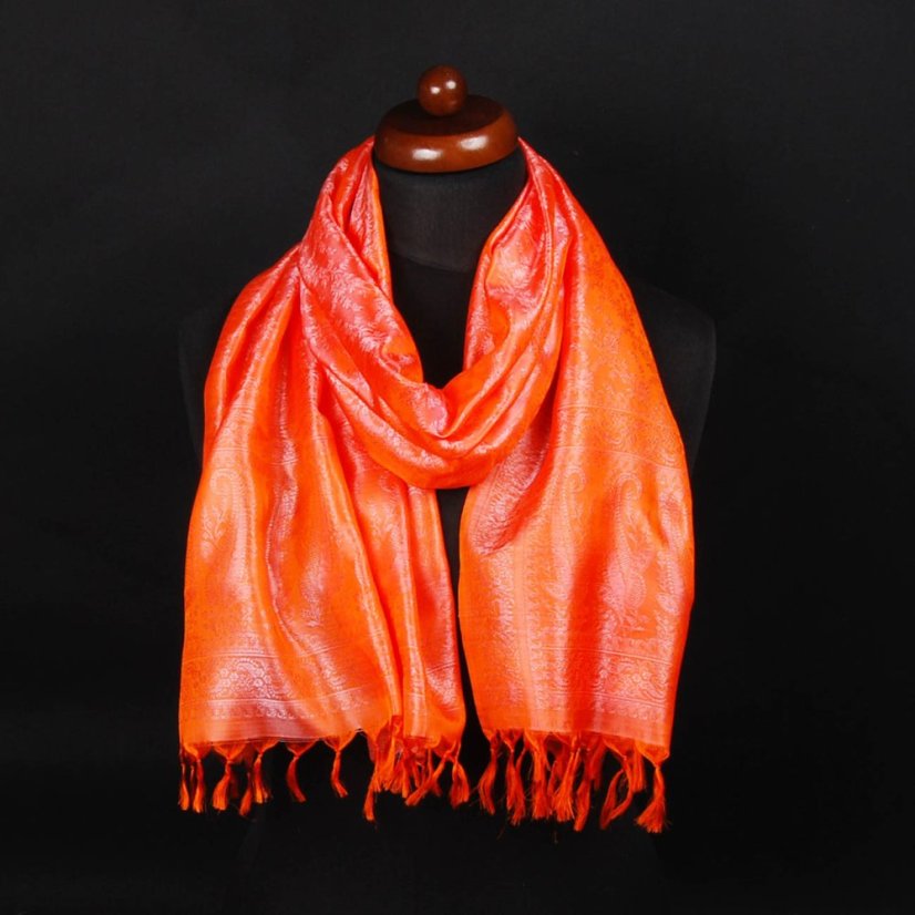 Seidenschal aus Varanasi orange-hellrosa